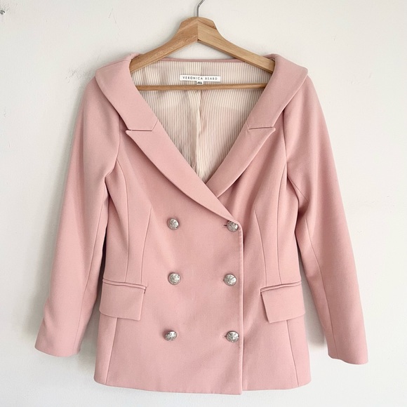 Veronica Beard Jackets & Blazers - Veronica Beard Frayne Double-Breasted Crepe Low Shoulder Blazer Baby Pink Size 4
